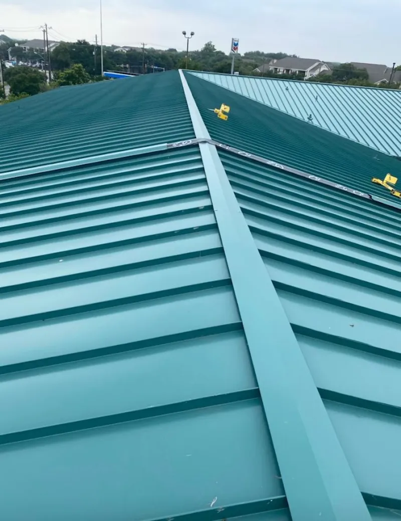Green commercial metal roof ridge and valley for Metal Roof Repair in Babylon